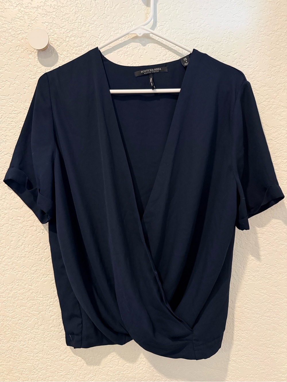 Scotch & Soda Navy Surplice Short Sleeve Blouse